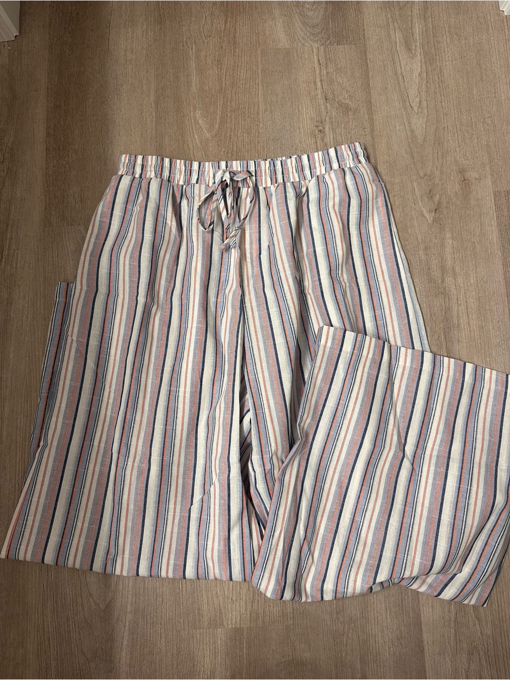 Cupshe Vertical Stripe Drawstring Pants in Cream, Blue & Coral